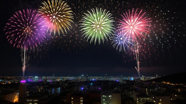 Fuochi d&#39;artificio colorati nel cielo notturno