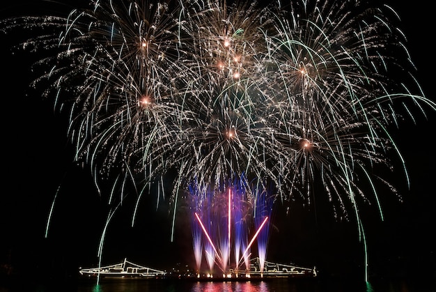 Fuochi d'artificio colorati sullo sfondo del cielo nero