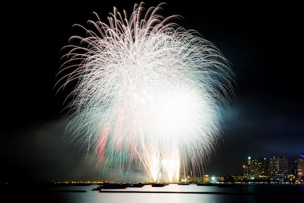 Fuochi d&#39;artificio con bellezza in mare.