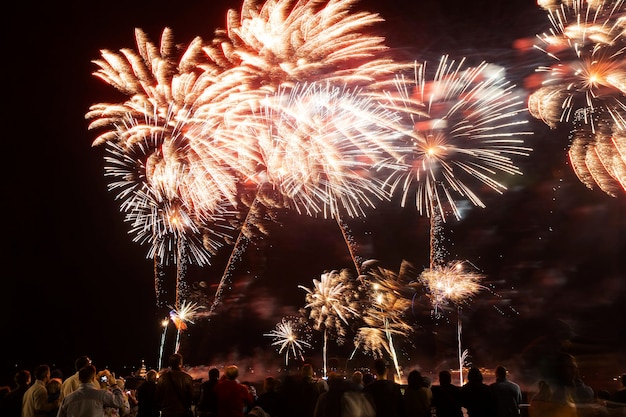 Fuochi d'artificio con sagome di persone in eventi festivi