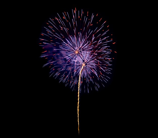 Fuochi d&#39;artificio di notte isolato nel cielo scuro per celebrare la vigilia di Capodanno e occasione speciale in vacanza