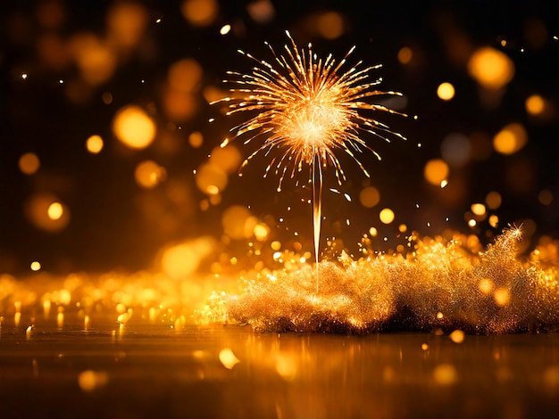 Fuochi d'artificio dorati e bokeh nella vigilia di Capodanno sfondo astratto