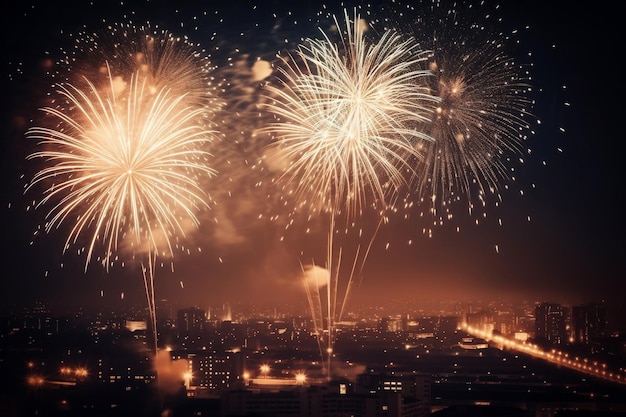 Fuochi d'artificio e celebrazione del nuovo anno generati dall'intelligenza artificiale