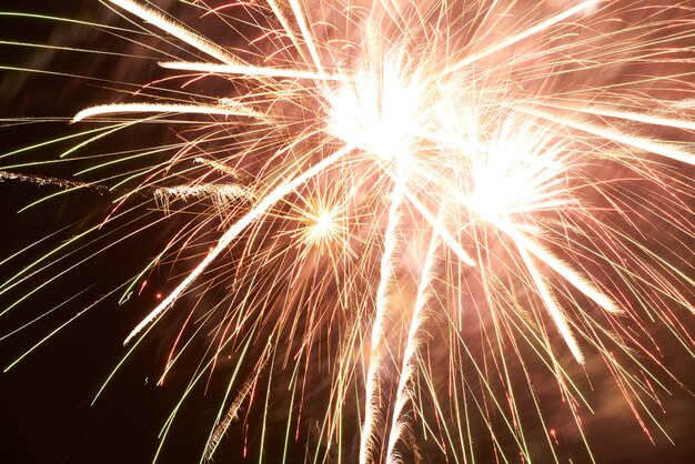 Fuochi d'artificio festivi di notte sul cielo nero