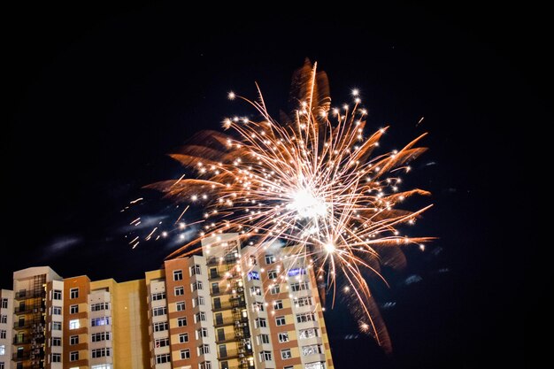 Fuochi d'artificio in rosa sul cielo notturno nero