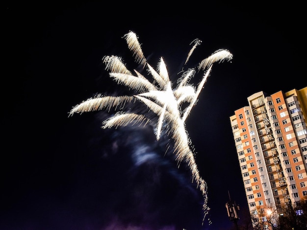 Fuochi d'artificio in rosa sul cielo notturno nero