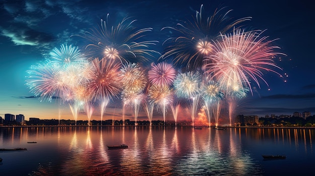 Fuochi d'artificio magici sul fiume