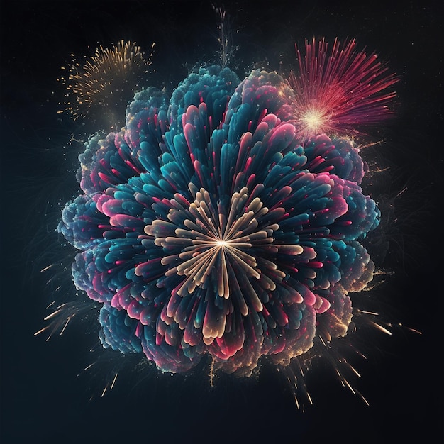 Fuochi d'artificio multicolore che esplodono su sfondo nero creato utilizzando la tecnologia generativa ai