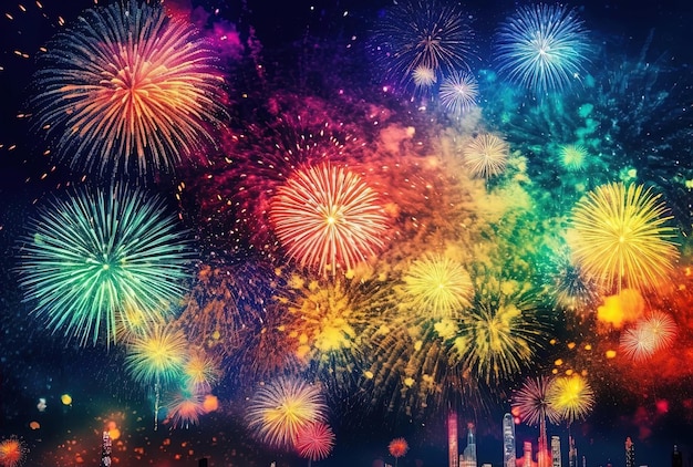 fuochi d'artificio multicolori nel cielo nero