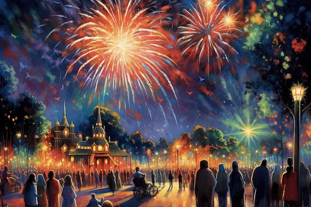 Fuochi d'artificio per celebrare il Giorno dell'Indipendenza Americana 4th quarto luglio usa pittura astratta opere d'arte digitale illustrazione generativa ai