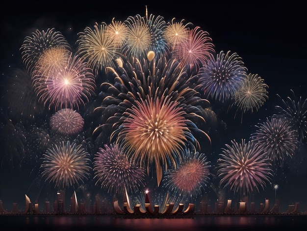 fuochi d'artificio rossi e gialli nuovo anno 8k