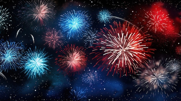 Fuochi d'artificio scintillanti di celebrazione bianco blu rosso