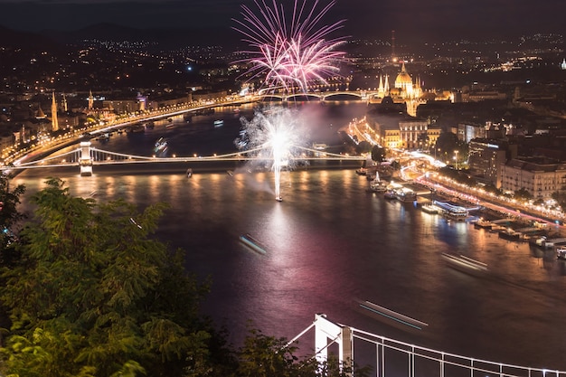 Fuochi d&#39;artificio sopra il Danubio