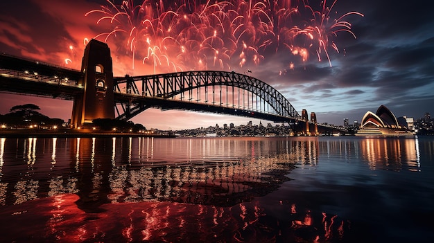 Fuochi d'artificio su un ponte per un evento speciale di celebrazione