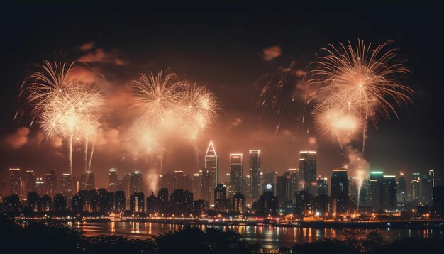 fuochi d'artificio sul fiume fuochi d'artificio sulla città fuochi d'artificio sul fiume IA generativa