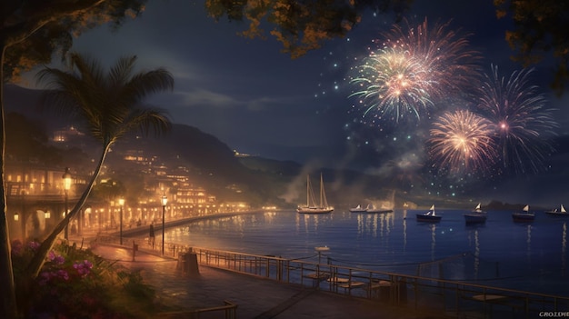 Fuochi d'artificio sul mare e sul cielo