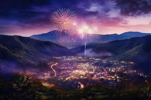 Fuochi d'artificio sulla montagna IA generativa