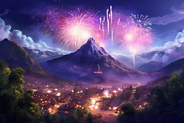 Fuochi d'artificio sulla montagna IA generativa