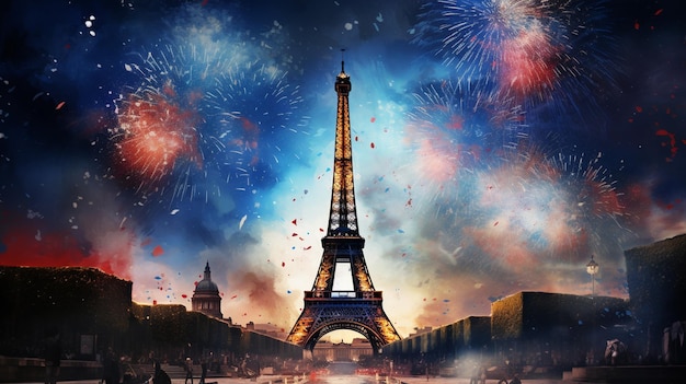 fuochi d'artificio sulla torre eiffel di parigi