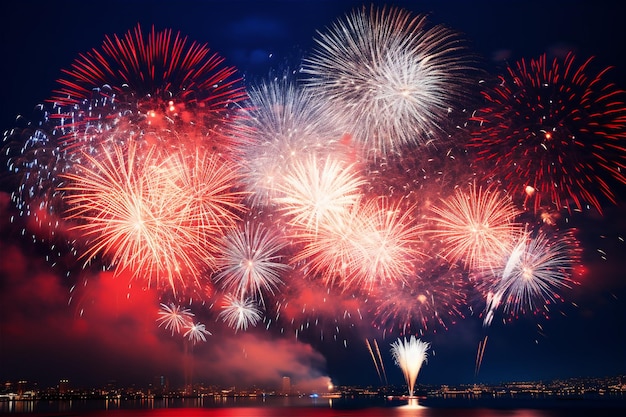 fuochi d'artificio sullo sfondo del cielo notturno spettacolo di fuochid'artificio luminoso festa di Capodanno fuochi D'artificio