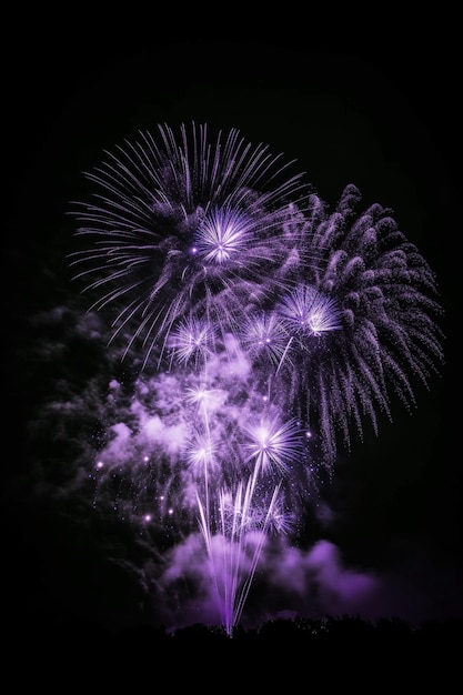 Fuochi d'artificio viola nel cielo notturno per festeggiare