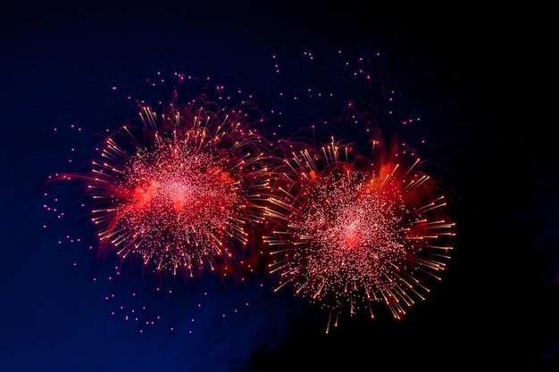 Fuoco d'artificio festivo con stelle colorate di scintille e nebulosa luminosa sul cielo notturno nero