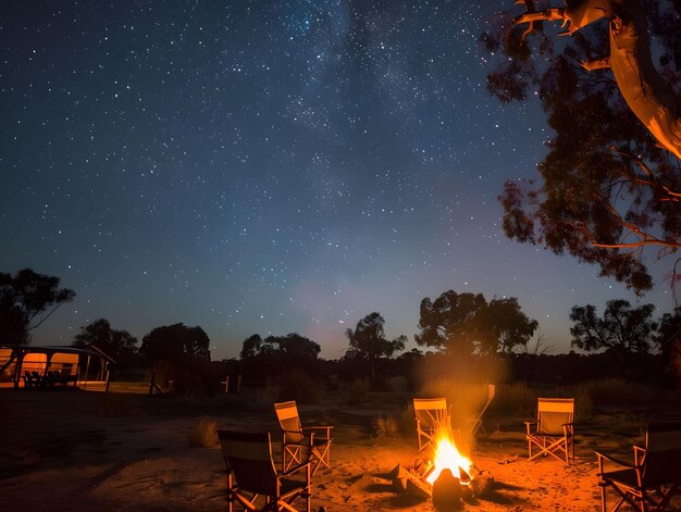 Fuoco di campo sotto le stelle