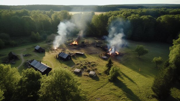 fuoco nel villaggio bruciando case di legno ai generato