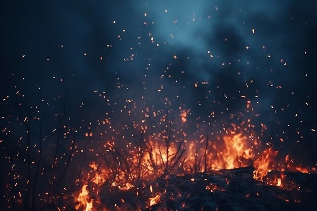 Fuoco nella foresta di notte