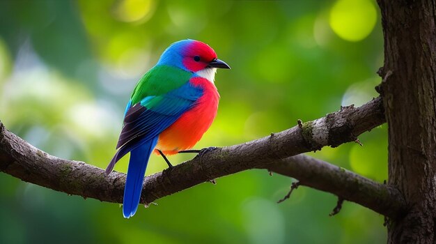 fuoco selettivo colpo di un simpatico uccello leiothrix redbilled appollaiato su un albero