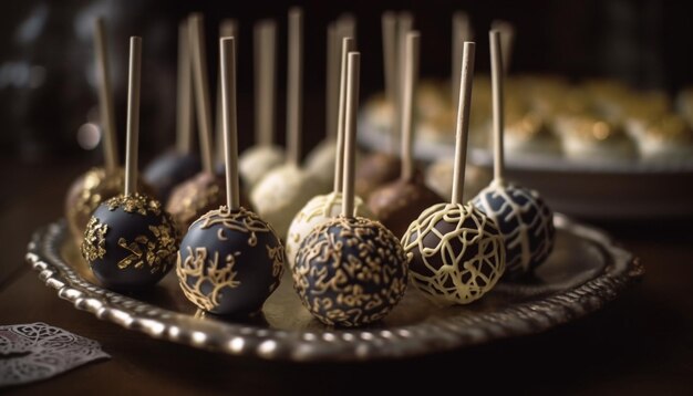 Fuoco selettivo della decorazione della sfera del dessert fatto in casa all'interno generato da AI