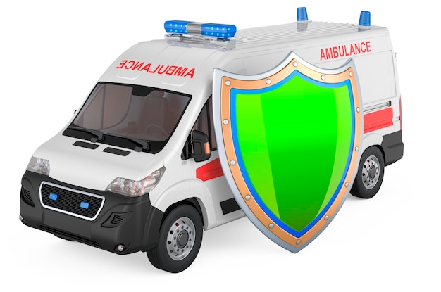 Furgone ambulanza con scudo rendering 3D