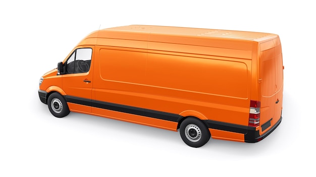 Furgone commerciale arancione di medie dimensioni su sfondo bianco Un corpo vuoto per l'applicazione di iscrizioni e loghi di progettazione 3d illustrazione