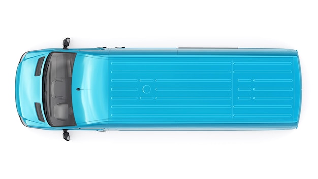 Furgone commerciale blu di medie dimensioni su sfondo bianco Un corpo vuoto per l'applicazione di iscrizioni e loghi di progettazione 3d illustrazione