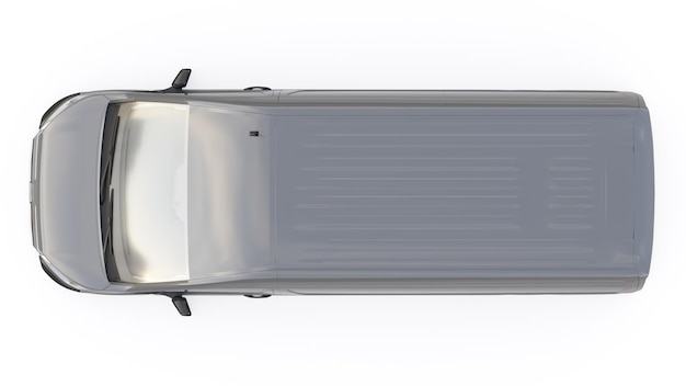 Furgone commerciale grigio per il trasporto di piccoli carichi in città su sfondo bianco Corpo vuoto per l'illustrazione 3d di progettazione