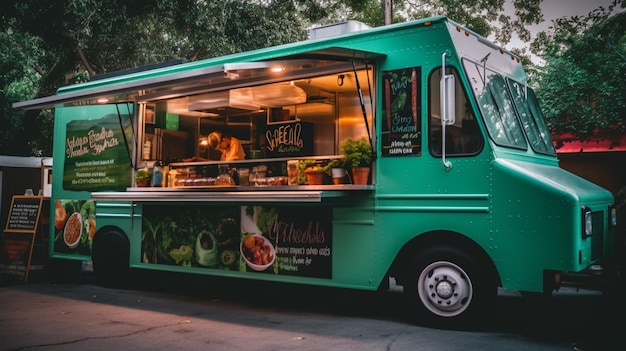 Furgone di cibo vegetariano con varietà a base di piante