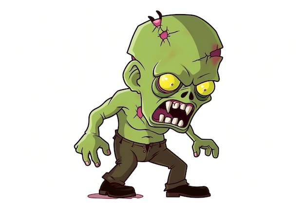 Furious 3D Cartoon Zombie su sfondo bianco IA generativa