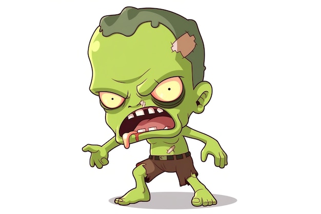 Furious 3D Cartoon Zombie su sfondo bianco IA generativa