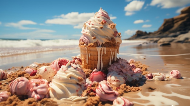 Fusione del gelato a Fistral Beach Newquay Cornovaglia in una luminosa giornata di sole
