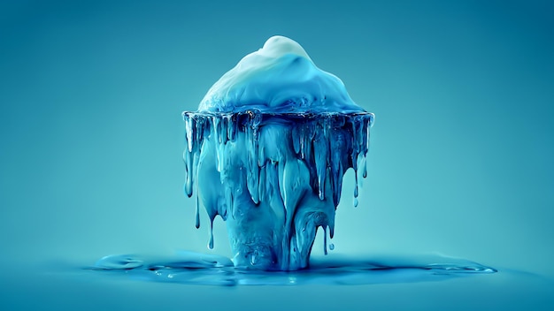 Fusione del ghiaccio polare fusione su uno sfondo blu pastello riscaldamento globale effetto serra cambiamento climatico