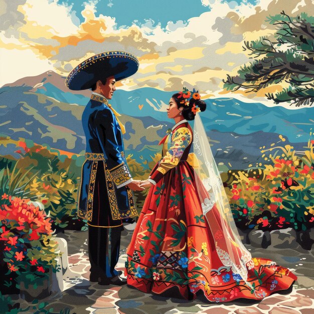 Fusione di culture Charro messicano e Hanbok coreano Matrimonio