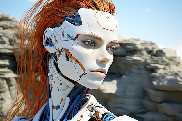 Fusione di umanità e tecnologia la femmina robotica