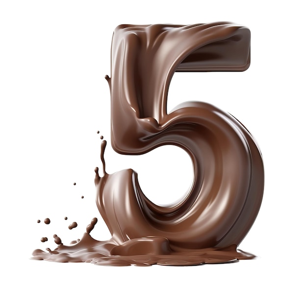 Fusione numero 5 di cioccolato isolato su bianco Illustrazione di intelligenza artificiale generativa