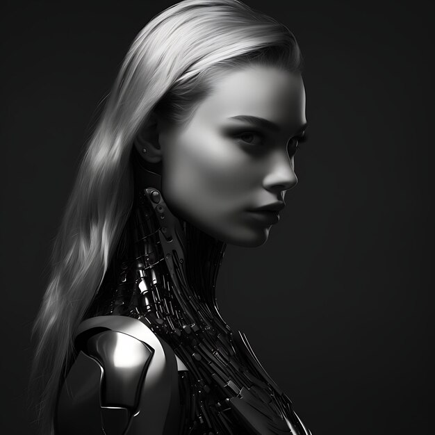 Futur cyber femminile ai relazione intricata tra l'umanità e il concetto di intelligenza artificiale