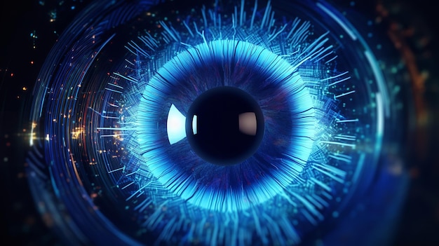 Futura interfaccia quantistica Blue Eye collegata tramite strutture molecolari IA generativa