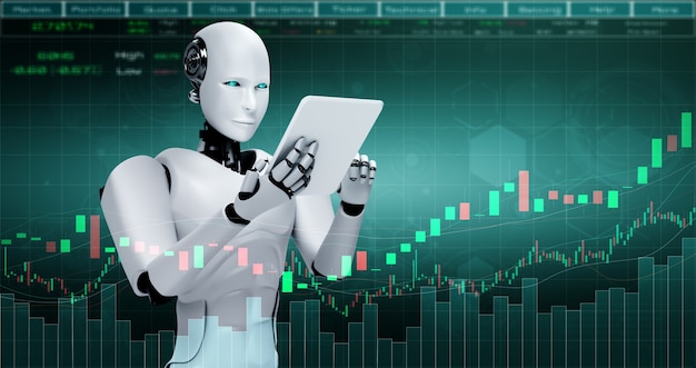 Futura tecnologia finanziaria controllata dal robot AI utilizzando l'apprendimento automatico