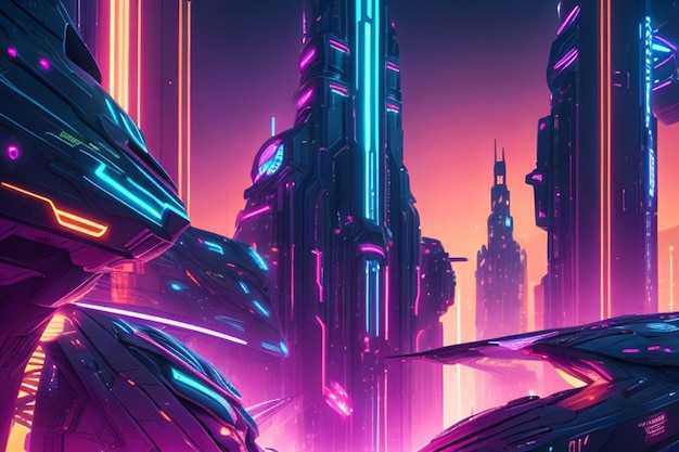 Future city cyberpunk wallpaper e background AI generati