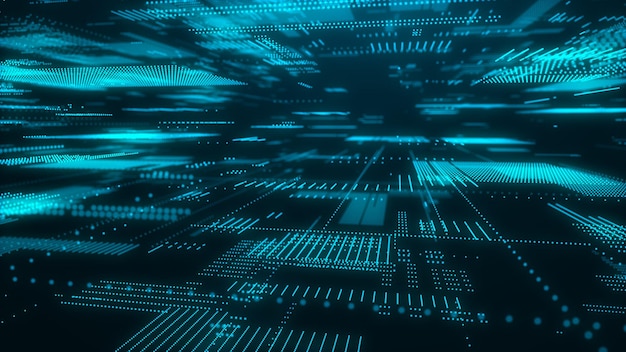 Future digital cyberspace with moving particles Sorting and analysis digital data Technology matrix algorithm Security storage data 3d rendering