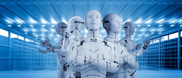 future industrial rpa robotic process automation technology metaphorical software robots ai artificial intelligence workers innovation digital technology manufacturing factory programming 3d robot