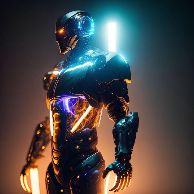 Future metal cyborg umano android arte generativa di AI